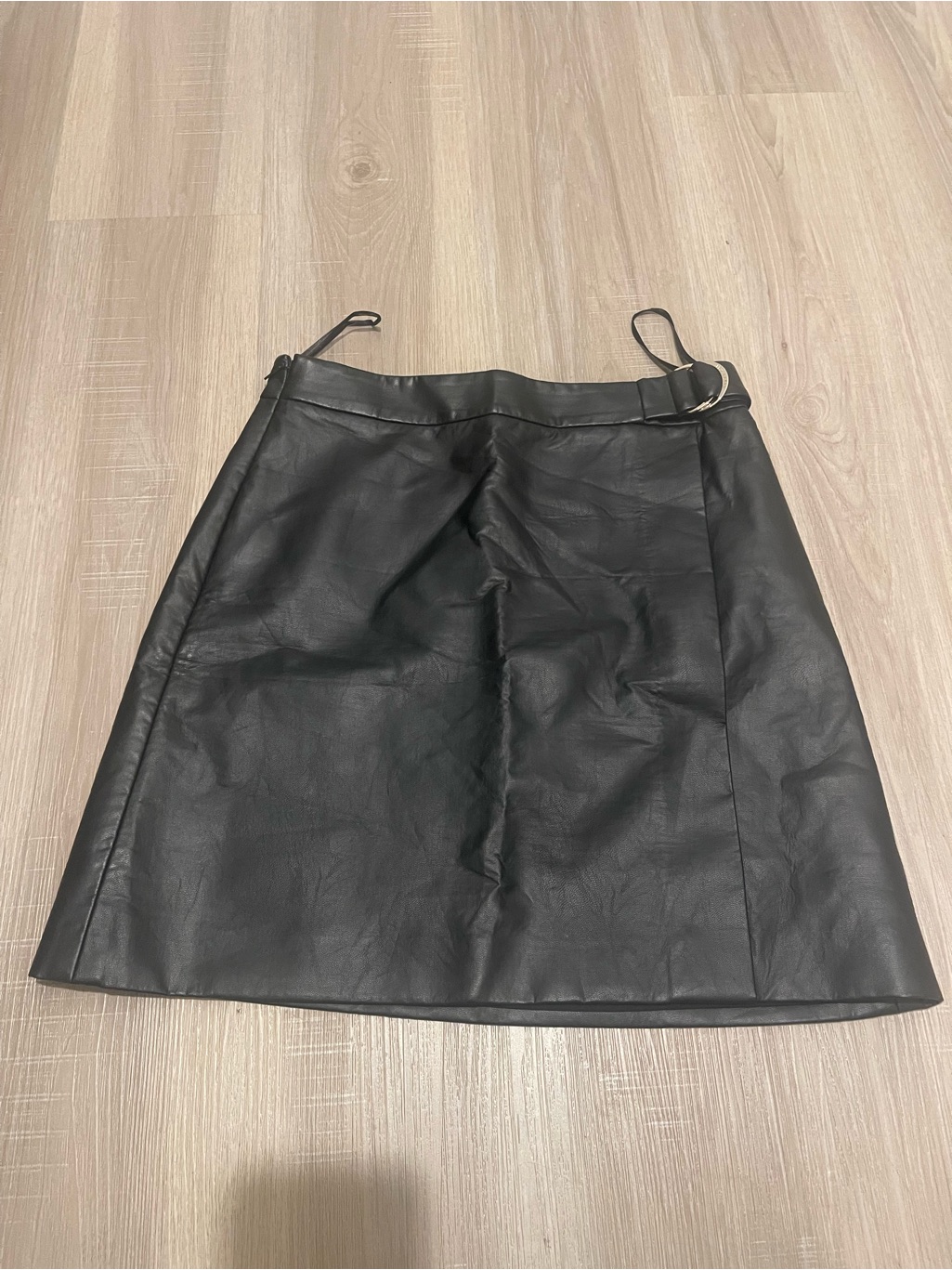 Ted Baker Black Faux Leather A-Line Skirt With Buckle Detail Size 1